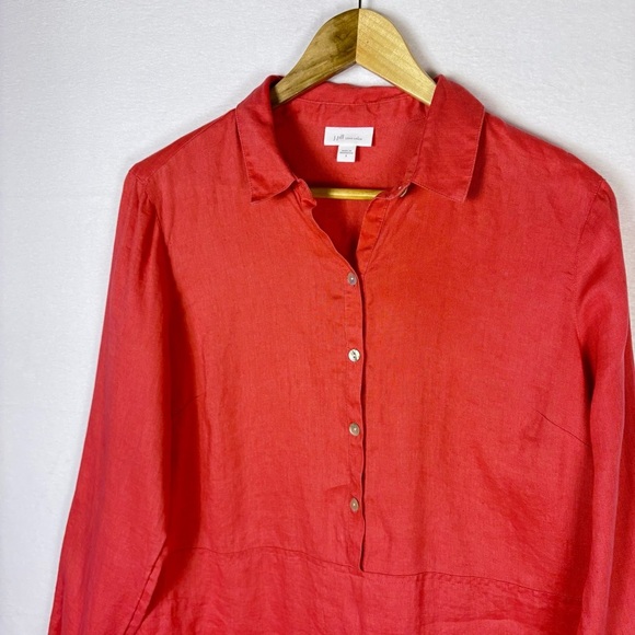 J. Jill Coral Red Love Linen Popover Tunic Blouse - Picture 3 of 7